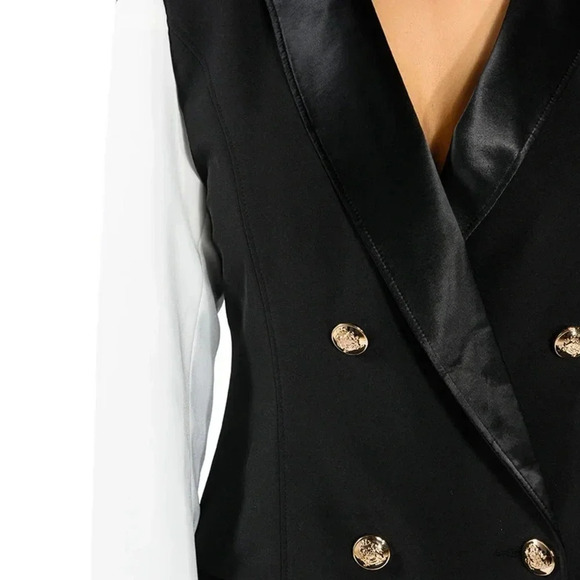 Azalea Wang NWOT Varsity-New Double Breasted Black and White Blazer Jacket SZ XL - Picture 2 of 13